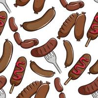 tasty sausage seamless pattern on white background vector