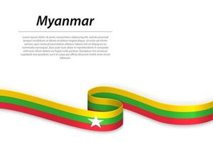 Waving ribbon or banner with flag of Myanmar vector