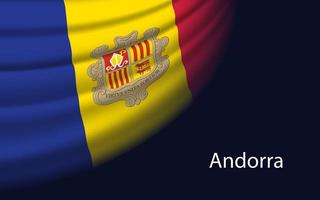 Wave flag of Andorra on dark background. Banner or ribbon vector