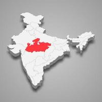 Madhya Pradesh state location within India 3d map vector