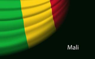 Wave flag of Mali on dark background. vector