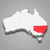 New South Wales region location within Australia 3d map vector