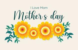 Mother's Day greeting card banner vector with spring yellow flowers. symbol of love and handwritten letters on cream background.