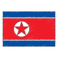 Hand drawn sketch flag of North Korea. Doodle style icon vector