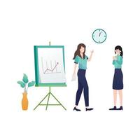 Businesswoman and businesswoman making presentation. Vector illustration in flat style