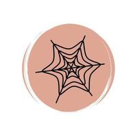 Cute halloween icon logo vector illustration on circle with brush texture for social media story highlight with spider web