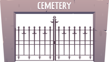 Entrance to the cemetery, steel and stone gates in cartoon style png