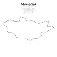 Simple outline map of Mongolia, silhouette in sketch line style vector