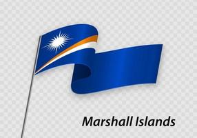 Waving flag of Marshall Islands on flagpole. Template for independence day vector