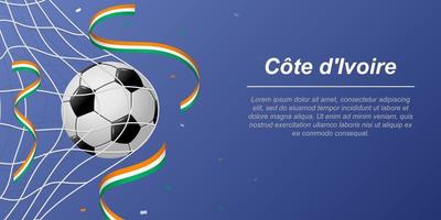 Soccer background with flying ribbons in colors of the flag of Ivory Coast vector