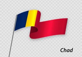 Waving flag of Chad on flagpole. Template for independence day vector