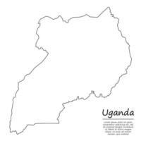 Simple outline map of Uganda, silhouette in sketch line style vector