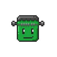 cute frankenstein head in pixel art style vector