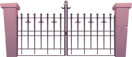 Entry fence made from steel and concrete in cartoon style png