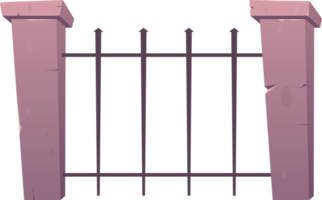 Entry fence made from steel and concrete in cartoon style png