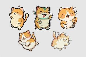 set of cute happy cat sticker cartoon style vector