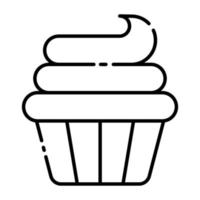 Cute cup cake sweets and dessert outline icon. vector