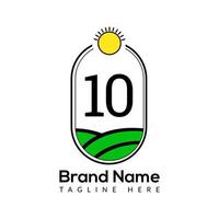 Agriculture Template On 10 Letter. Farmland Logo, Agro Farm, Eco farm logo design with sun icon Concept vector