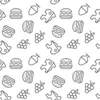 Vector repeating seamless pattern of grape, hamburger, egg, cheese for wallpapers, wrappers, postcards, backgrounds