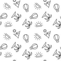 Seamless monochrome repeating pattern of balloon, sunset, mountain, palm vector