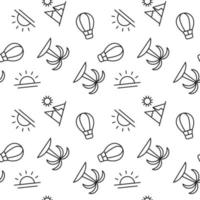 Seamless monochrome repeating pattern of balloon, sunset, mountain, palm vector