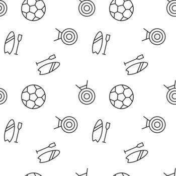 Monochrome vector seamless pattern of target, kayak, football for web sites and polygraphy
