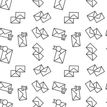 Seamless vector repeating pattern of envelop with mark and delete sign made of line icons for polygraphy and websites