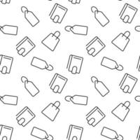 Monochrome vector seamless pattern of shopping bag, price label, wallet for web sites and polygraphy