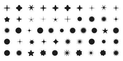 Simple minimalistic black elements, abstract brutalist geometric shapes. Basic form Y2K figure star, sparkle, rhombus, wavy circle. Swiss primitive element set. Minimal aesthetic postmodern vector. vector