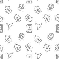 Seamless vector repeating pattern of microwave oven, robot vacuum cleaner, teapot, coat hanger made of line icons for polygraphy and websites