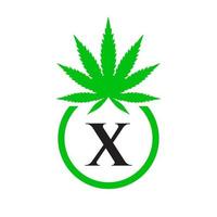 canabis logo firmar concepto X alfabeto símbolo para terapia, médico y salud cuidado y marijuana logo. vector