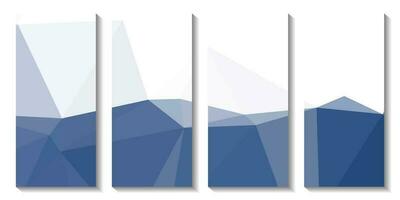 A set of brochures with a blue and white background with a triangle design. vector