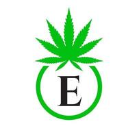 Cannabis Logo Sign Concept E Alphabet Symbol for Therapy, Medical and Health Care and Marijuana Logo. vector