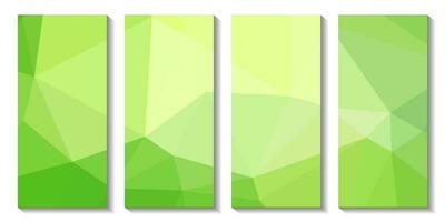 A set of brochures with green background with a triangle design. vector