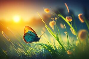 butterfly on the grass. . photo