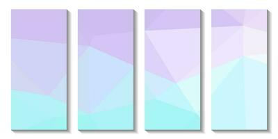 A set of brochures with aqua and purple background with a triangle design. vector