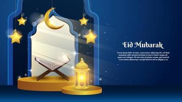 ramadan background with Al Quran and lantern. sparkling light. prayer times in the month of Ramadan vector