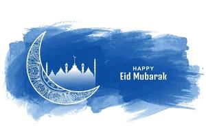 Eid mubarak islamic moon and mosque greeting card background vector