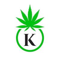 Cannabis Logo Sign Concept K Alphabet Symbol for Therapy, Medical and Health Care and Marijuana Logo. vector