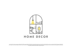 Cozy home decor logo design illustration. Minimalist level home decoration line art idea. House property silhouette household design needs. Simple flat home design. vector