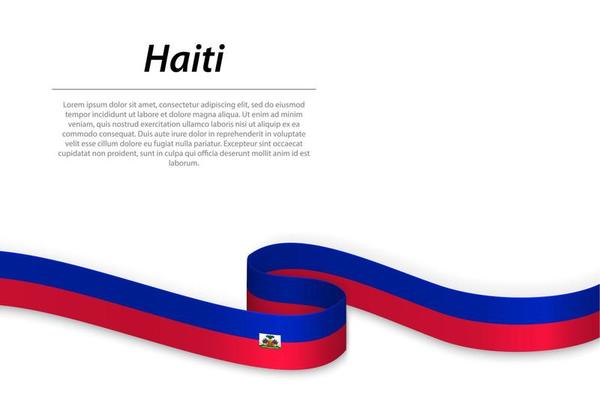 Waving ribbon or banner with flag of Haiti
