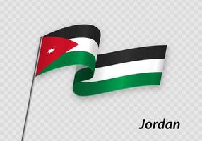 Waving flag of Jordan on flagpole. Template for independence day vector