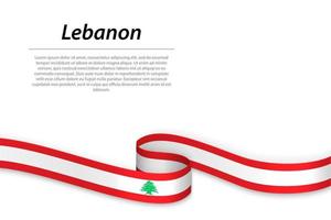 Waving ribbon or banner with flag of Lebanon vector