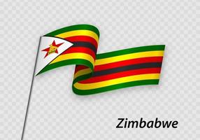 Waving flag of Zimbabwe on flagpole. Template for independence d vector