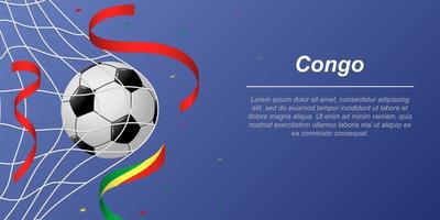 Soccer background with flying ribbons in colors of the flag of Congo vector