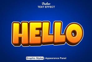 hello text effect with orange and blue graphic style editable. vector