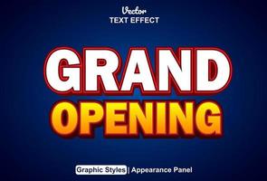 grand opening text effect with orange and white graphic style editable. vector