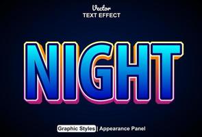 night text effect with blue color graphic style editable. vector