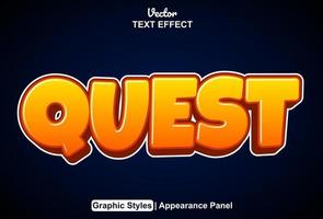 quest text effect with editable orange graphic style. vector