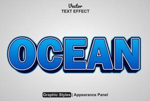 ocean text effect with blue color graphic style editable. vector